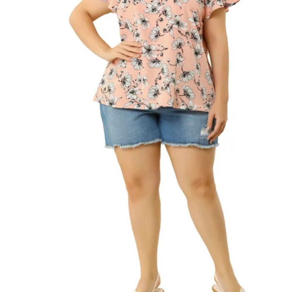 Agnes Orinda Women's Plus Size Floral Lace Keyhole Back Flared Sleeve Blouse - Picture 2 of 3